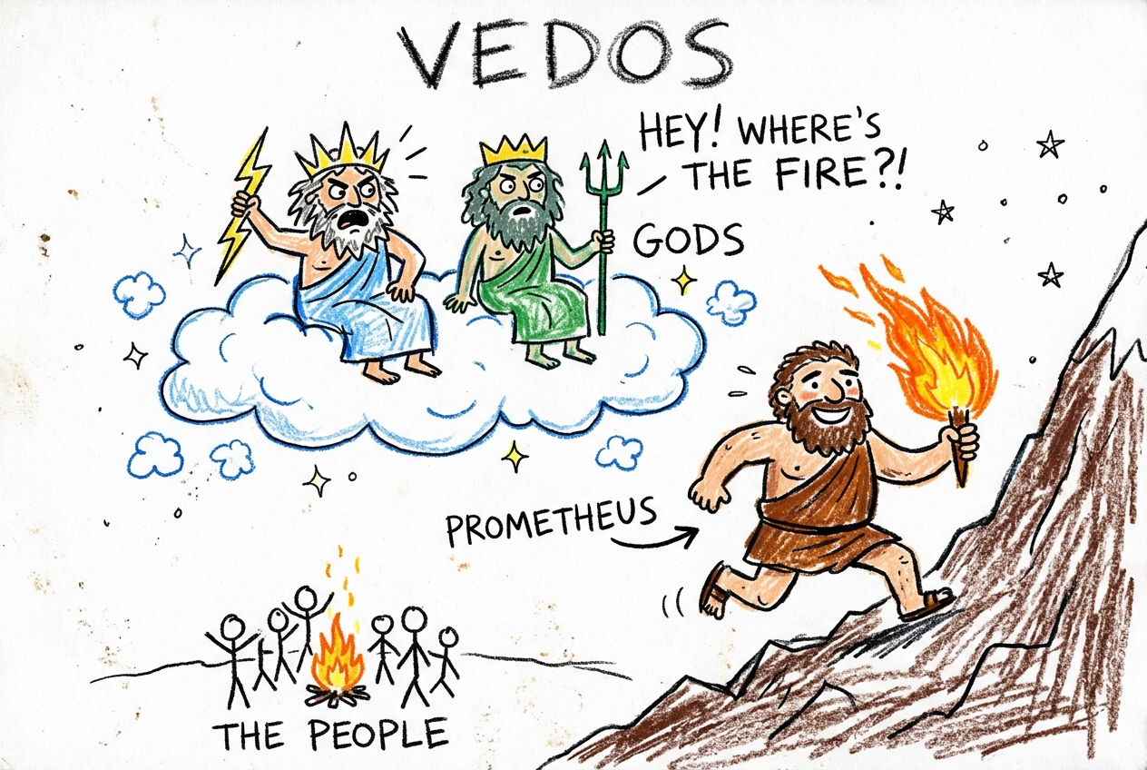 Prometheus stealing fire comic drawing